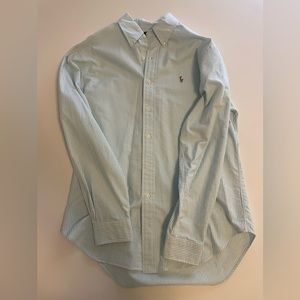 Ralph Lauren button down dress shirt- teal & white stripped (Size 34/35 15 1/2)
